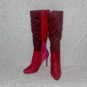 Pierre Dumas Amanda 6 Knee-High Boots in Red Burgundy Pink Colorblock, Size 10